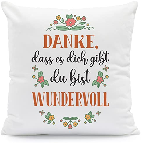 GRAVURZEILE Kissen mit Spruch - Danke, DASS es Dich gibt - Geschenk für Mama als Geburtstagsgeschenk - zum Muttertag Valentinstag Weihnachten - Größe mit Füllung, Farbe Neutral
