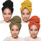 XTREND 4 Pieces Stretch Head Wrap Hair Scarf Headband Jersey Turban Knit Headwraps Urban Hair Wrap Solid Color Ultra Soft Extra Long Breathable Tie for Women(Black, Army Green, Turmeric, Orange)