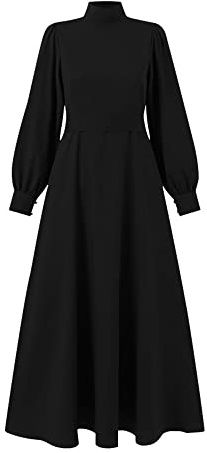 DOTBUY-SHOP Muslimisches Kleid Damen Ohne Hijab Muslim Hoher Kragen Lange Robe Naher Osten Dubai Türkei Arab Islamischer Ramadan Sommerkleid Gebetskleidung Abaya für Frauen