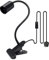 Clip on E27 Bulb Holder, Clip on Desk Light Socket, Bedside Reading Light with Metal Clip, Adjustable Light Stand Clamp Lamp Fixture with 220CM Cable and Switch, 350MM Black Long Gooseneck