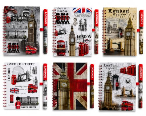 Souvenirs 6 London-Notizbücher HS England Notizblock Stift Union Jack Britisches Geschenk Berühmtes Londoner Wahrzeichen A6 Notizbücher mit passendem Design-Stift