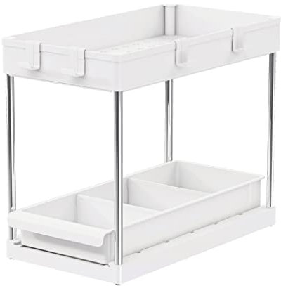 Calma Dragon Organizzatore sotto Il lavello della Cucina, Scaffale per Prodotti di Pulizia, Organizzatore per armadi, Cassetti Estraibili 39,5x22x35 cm (Bianco)