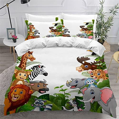 VULORA Housse de Couette 140x200 Forêt d'animaux 3D Motif 3 pièces Parure de lit 1 Personne Enfant Ado Fille Garçon Ultra Doux Microfibre Housse de Couette Style Animé avec Fermeture Éclair