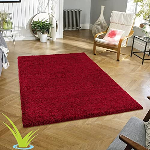 Wadan 200x290cm Red Shaggy Rugs Living Room |5mm Thick Pile | Extra Large Small Medium | Rectangular Size | Soft Touch | Living Room Area Rugs | Non Shedding