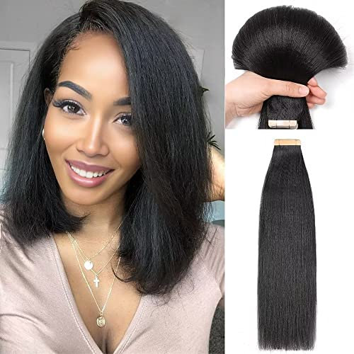 YDDM 12 Zoll Tape Extensions Echthaar 40 Stück 60g Schwarze Frauen Yaki Straight TapeIn HaarverläNgerung Echthaar Tapes Unsichtbare Extensions Echthaar Tape Extensions Echthaar