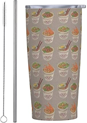 VOZITI Eierbecher Nudel Ramen Reisebecher mit Deckel und Trinkhalmen, Edelstahl, isoliert für heiße und kalte Getränke, Reisen, Büro, Auto