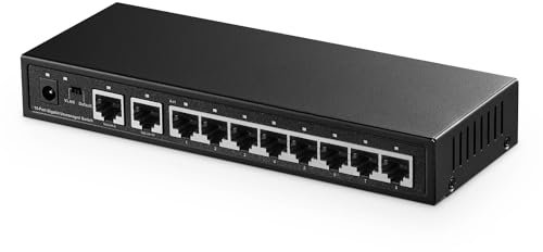 Binardat Commutateur Ethernet Gigabit 10 ports, 8 ports 100/1000 Mbps, liaison montante 2 Gigabit, prise en charge VLAN, boîtier en métal non géré Plug and Play, 10X1G