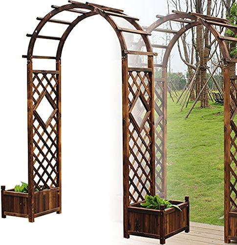 Pergolato da Giardino, con 2 Casse di Legno, Arco da Giardino in Legno da Giardino per Rose Piante rampicanti Supporto Arco,200×210cm