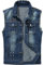 DSDZ Herren Punk Denim Weste Ärmellos Jean Jacken mit Nieten, Blau, Small