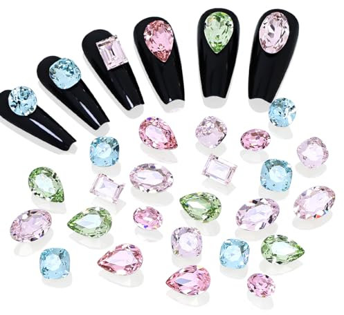 DONGZHOU 48 uñas grandes de estrás, 3D multi formas cristales para uñas, diamantes de imitación, piedras brillantes para uñas, piedras preciosas para manicura, decoración de bricolaje, manualidades