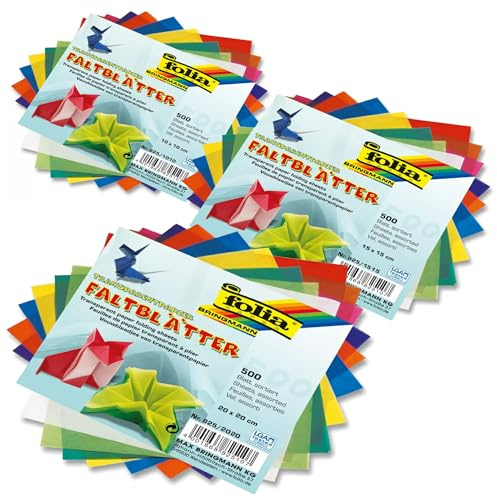 CREATIV DISCOUNT Transparentpapier Faltblätter in drei Größen, jeweils 500 Blatt in 10cm, 15cm & 20cm, ideal für Fensterbilder, Weihnachtssterne, Laternen
