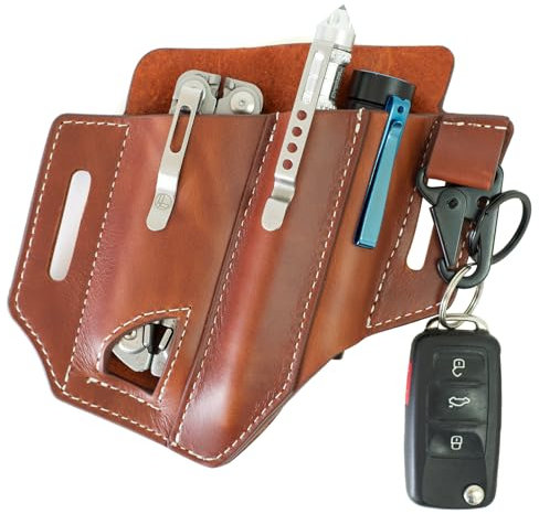 Multitool-Etui für Gürtel (Premium-Leder) – EDC Taschen-Organizer | Leatherman-Holster | handgefertigte Multitool-Tasche aus Leder mit Stifthalter, Taschenlampen-Etui und Schlüsselanhänger-Clip von