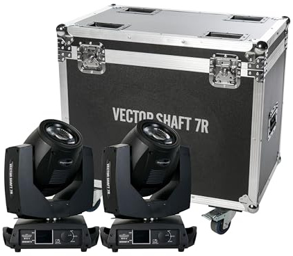 lightmaXX VECTOR Shaft 7R 2 Tour Beam Moving Head Set, 230W, 1 Goborad/Farbrad, 17 DMX Channels, Prisma, Shutter/Dimmer, 8-fach Prisma Facetten, Power Twist, 52.3x44x51.1cm, Omega Bracket Inkl.
