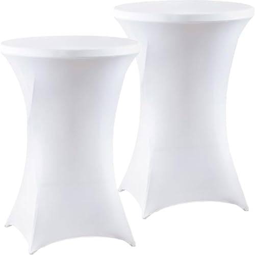 meioro 2 Stück Stretch Stehtischhusse Ø 60cm Polyester Enge Tischdecke, Abwaschbar Rund Husse, Faltenresistente Hussen Verstärkung im Fußbereich Geeignet für Events Hochzeiten Party (Weiß,60Dx110H cm)