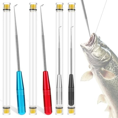 AHQiZFX 4 Pcs Fish Hook Remover, Fishing Hook Quick Removal Device, Security Extractor Fishhook Disconnect Removal Tool, Gear Security Equipment Kit, Hook Extractor Accessories Tools with Storage Tube
