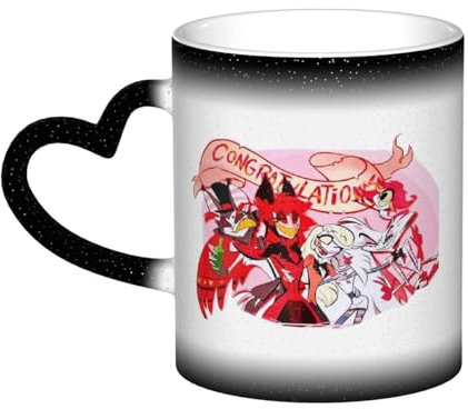 Chukamalilayi Hazbin Hotel Becher Alastor/Lucifer Morningstar Anime gedruckt Keramik Becher Verfärbung Herz Becher Kaffeebecher Kinder Erwachsene Geschenk8*9,5cm (typ6)