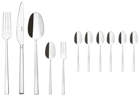 Sambonet 52562-N2 Rock Inox - Set di Posate da Tavola monoblocco in Acciaio Inox 18/10 & Rock 52562A37 Set di Cucchiaini Moka, Caffè, Cucchiaini da Dessert Monoblocco in Acciaio