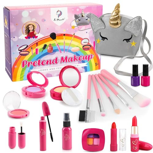 La Manuli Maquillage Enfant Jouet Filles - Faux Maquillage Enfant Fille, Sac à Main et Accessoires, Jeux D'imitation, Anniversaire Cadeau pour Princesse Filles 3 4 5 6 7 8 Ans