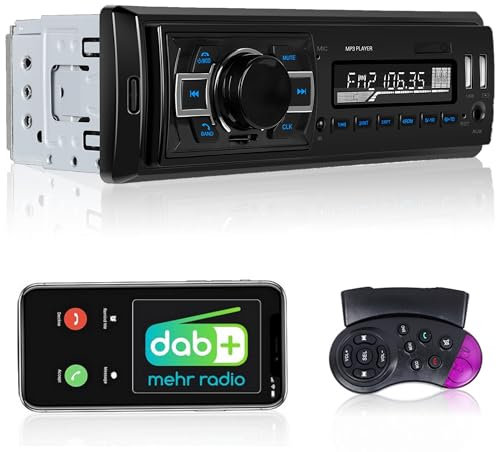 DAB+ Car Stereo Single DIN Double Bluetooth Hands-free, 4 x 60W DAB Audio Recording FM TF Dual USB Port,AUX, U disk, off memory Wiring protection Time display