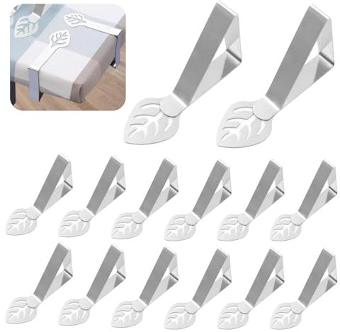 SRLWMYI Pinces à Nappe Exterieur 16 pièces Feuille Pince pour Nappe de Table en Acier Inoxydable Attache Nappe de Table Exterieur, pour Pique-Nique Barbecue Mariage Fête Restaurant Argent