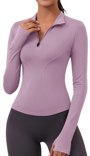 Rapbin Women's Gym Tops Ladies Sports T-Shirt, Workout Yoga Tops for Women, Basic Long Sleeve Tee Shirts, Summer Quick Dry Fitness Gym Top Slim Activewear for Running Gym Exercise Purple S