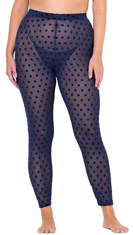Ulla Popken Damen große Größen Übergrößen Plus Size Strumpf-Leggings, Mesh, Flock-Punkte dunkles saphir 46+ 823383740-46+