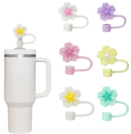 BQRKOTM 6 Tapones de Silicona Antifugas Compatibles con Stanley, Cubiertas de Pajita Reutilizables en Forma de Flor, 10 mm Cubiertas de Pajita para Vaso Stanley