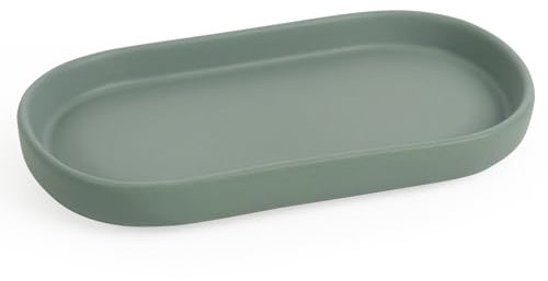 Autumnlife Badezimmer Tablett Dekotablett, Keramik Deko Tablett Ablageschale Kleines Oval Tablett für Toilette und Waschtisch Badewanne Küchenspüle - Grün