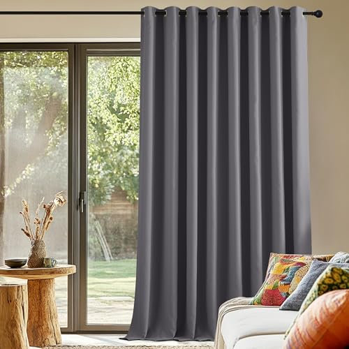 PONY DANCE Extra Breite Gardine Grau Blickdicht Verdunkelungsvorhang mit Ösen 1er Set H 260 x B 300 Thermovorhänge Hitzeschutz Wohnzimmer Vorhang Blackout Thermal Curtains