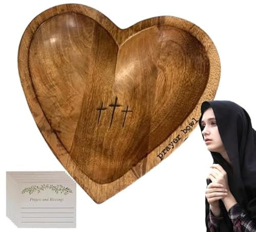Ciotola da preghiera in legno a forma di cuore, realizzata a mano con biglietti, ciotola per impasto con 12 biglietti di preghiera, regali religiosi, ciotola per preghiera a cuore, regali di Natale,