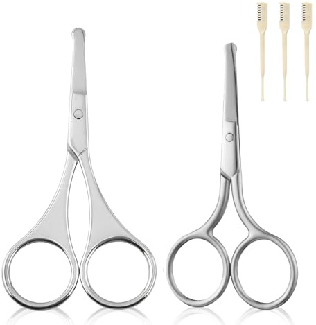 2 Stück Nasenhaarschere und 3 Nasenhaarschneider mit KammzähnenNasenschere Edelstahl Nasenhaar Schere Universal Runder Spitze Nasenhaar Schere Geeignet für Haare Wimpern Bart und Nase