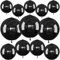 12Pcs Black Round Foil Balloons, 22 15 10 Metallic Black 4D Ball Balloons for Birthday Graduation Christmas New Year Eve Halloween Party Backdrop Decorations