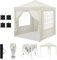 WOLTU Pavillon mit 4 Seitenteilen und 4 Sandsäcke, Faltpavillon 2x2m, Gartenpavillon wasserfest stabil UV-Schutz, Pop Up Partyzelt Outdoor, höhenverstellbar, mit Tragetasche, Beige