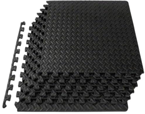 Boolavard Puzzle Exercise Mat ½ in, EVA Interlocking Foam Floor Tiles for Home Gym, Mat for Home Workout Equipment, Floor Padding for Kids (Black - 1/2 Inch - 12 Sq Ft - 12 Tiles)