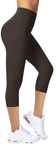 Enjoyoga Leggings Damen 3/4 mit Innentasche - High Waist Sporthose Laufhose für Sport Yoga Gym (DE/NL/SE/PL, Alphanumerisch, Einheitsgröße, Regular, Regular, S-M, Brown)