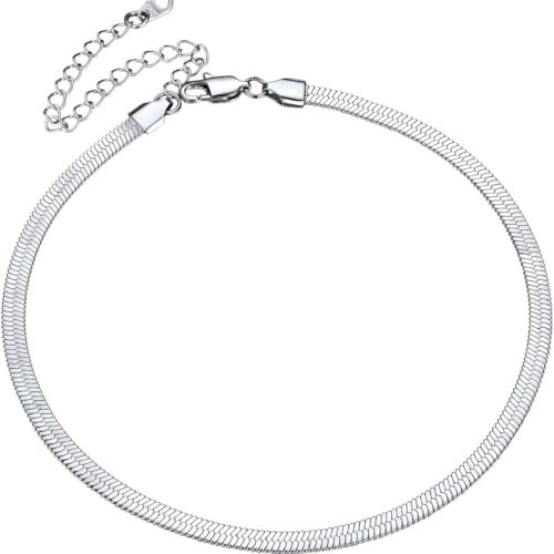 ChainsPro Collana da donna piatta a serpente 3 mm/5 mm di larghezza, in acciaio inox, collana semplice girocollo da ragazza, argento/nero/oro/oro rosa, 38cm, Acciaio inossidabile
