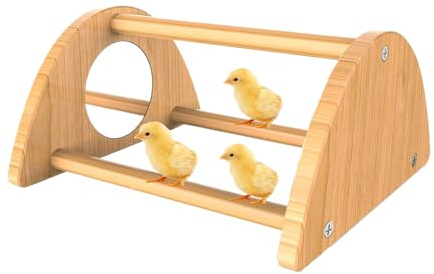Küken-Sitzstange, Mini-Kükenstange mit Spiegel, 20 x 14 x 9 cm, Trainingsgerät für Hahn und Küken, interaktives Holz Huhn, Roosting Bar, Hahn-Trainingsspielzeug für Stall