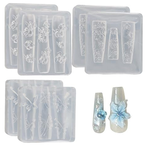 Pastoralist Moules de Ongles de 6 pcs, moules à Ongles en Silicone à Fleurs 3D, d'art réutilisables sans bâton réutilisables pour décorations Bricolage, Charme