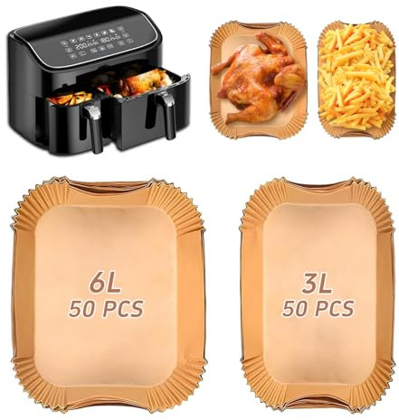 Prelisee 100 pezzi di carta da forno Airfryer per friggitrice ad aria calda Philips Airfryer Dual Basket serie 3000 6L/3L, impermeabile, resistente all'olio, per friggitrice ad aria calda, forno a