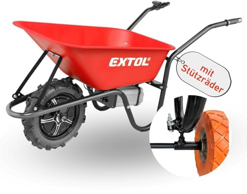 Extol Premium elektrische Schubkarre mit Akku & Zusatzrädern I 500 W I 80 L Mulde & 150 kg Traglast I leistungsfähige Motorschubkarre I Offroad-taugliche Akkuschubkarre I 40V Li-Ion mit 6000mAh