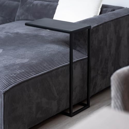 Homemetall Beistelltisch Metall in C-Form - pulverbeschichteter Couch Beistelltisch in Schwarz - Moderner Abstelltisch für Couch, Sofa, Sessel oder als Nachttisch - Höhe 68 cm (Metall, Schwarz)