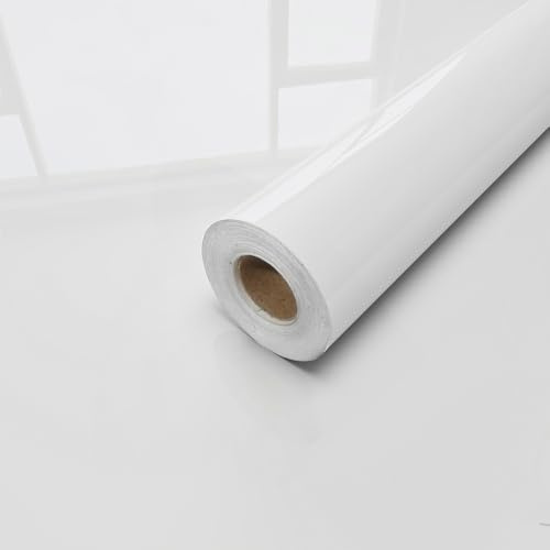 xupingjiti Papier peint autocollant Blanc brillant- Papier mural- 40 x 1000 cm - Film décoratif en vinyle pour meubles de cuisine, armoire - Imperméable