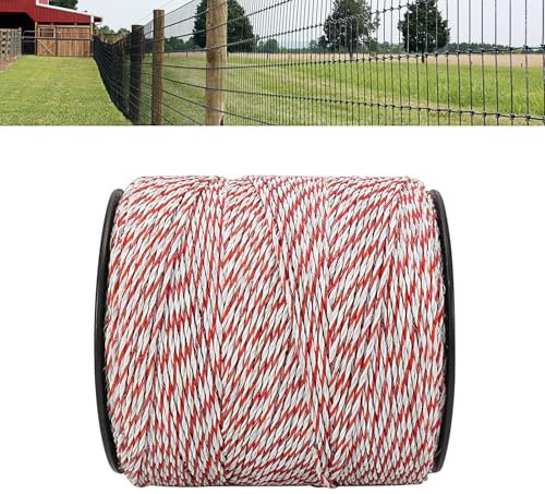 BlyeMichdi 1000m Weidezaunlitze, Weidezaunseil Weidezaun Elektrozaun Litze, 9 x 3mm Dirigent, Weidezaunseil Kordel, Edelstahl Leitfähiges Zaunseil, Elektroseil Zubehör für Farm Ranch, Rot Weiße