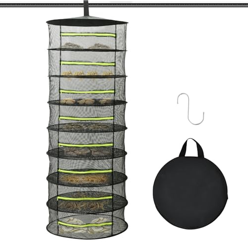 SUPPUIMNT 8 capas de red seca hierbas, estante de secado de hierbas de nailon, soporte estable, estante de secado colgante, malla bien ventilada, secadora de hierbas con cremallera para plantas
