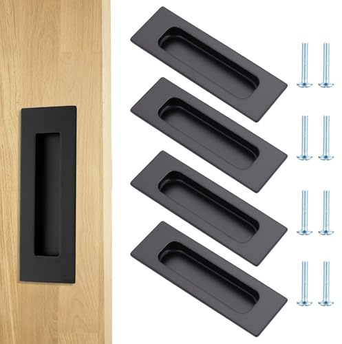 DYHNQE 4PCS Sliding Door Handles, 143mm Recessed Bifold Door Handle Pocket Doors Handles Flush Finger Pull Cupboard Handle with Hidden Screws for Barn Closet Cabinet Doors