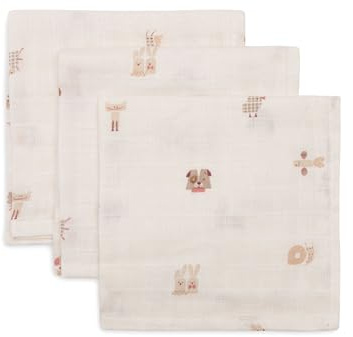 Jollein Burp Cloths Baby – Animal Friends – 3-Pack – 31x31cm – Muslin – 100% Cotton – Baby Muslin Cloths – Muslin Squares – Oeko-TEX Certified