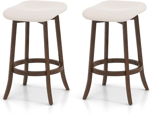 RELAX4LIFE Lot de 2 Tabourets de Bar, Chaise de Bar avec Repose-Pieds, Siège Pivotant à 360°, Pieds en Bois d'Hévéa, Tabouret Bar Cuisine 74 cm pour Comptoir Îlot Central