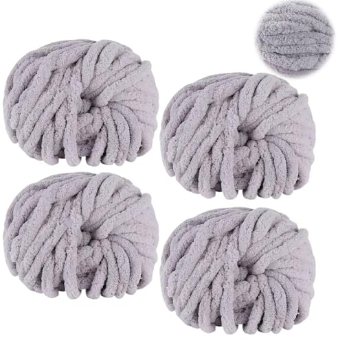Yoller Dicke Wolle 4 Stück 1000g, Chunky Yarn zum Handstricken, XXL Grobstrick Weiches Wollgarn, zum Häkeln für Decke, Schals, Mützen, Haustier Nest, Zierkissen, Hellgrau