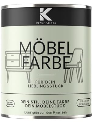 KENZOPAINTS Möbelfarbe 750ml. Seidenmatt Möbellack Buntlack Innen und Außen Holzfarbe Trendfarben DIY (1, Dunstgrün von den Pyrenäen, 750ml.)