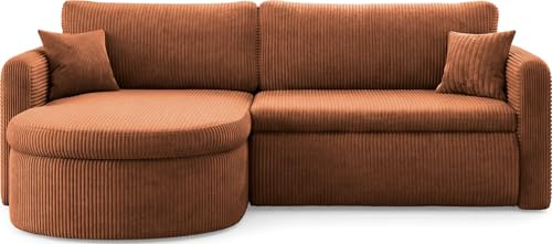 WFL GROUP Ecksofa in L-Form mit Schlaffunktion & Stauraum – Universell Montiebar Rechts/Links 4-Sitzer Schlafsofa inkl. 2 Dekokissen und Rückenkissen 250 x 160 x 83 cm – Orange Kupfer Cord Chenille